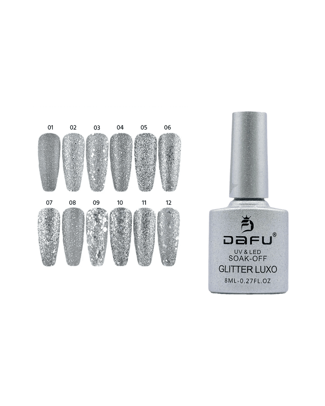 DF-EM12PR ESMALTE PARA UNHAS PRATA 1 AO 12 CX/12 8ML DAFU