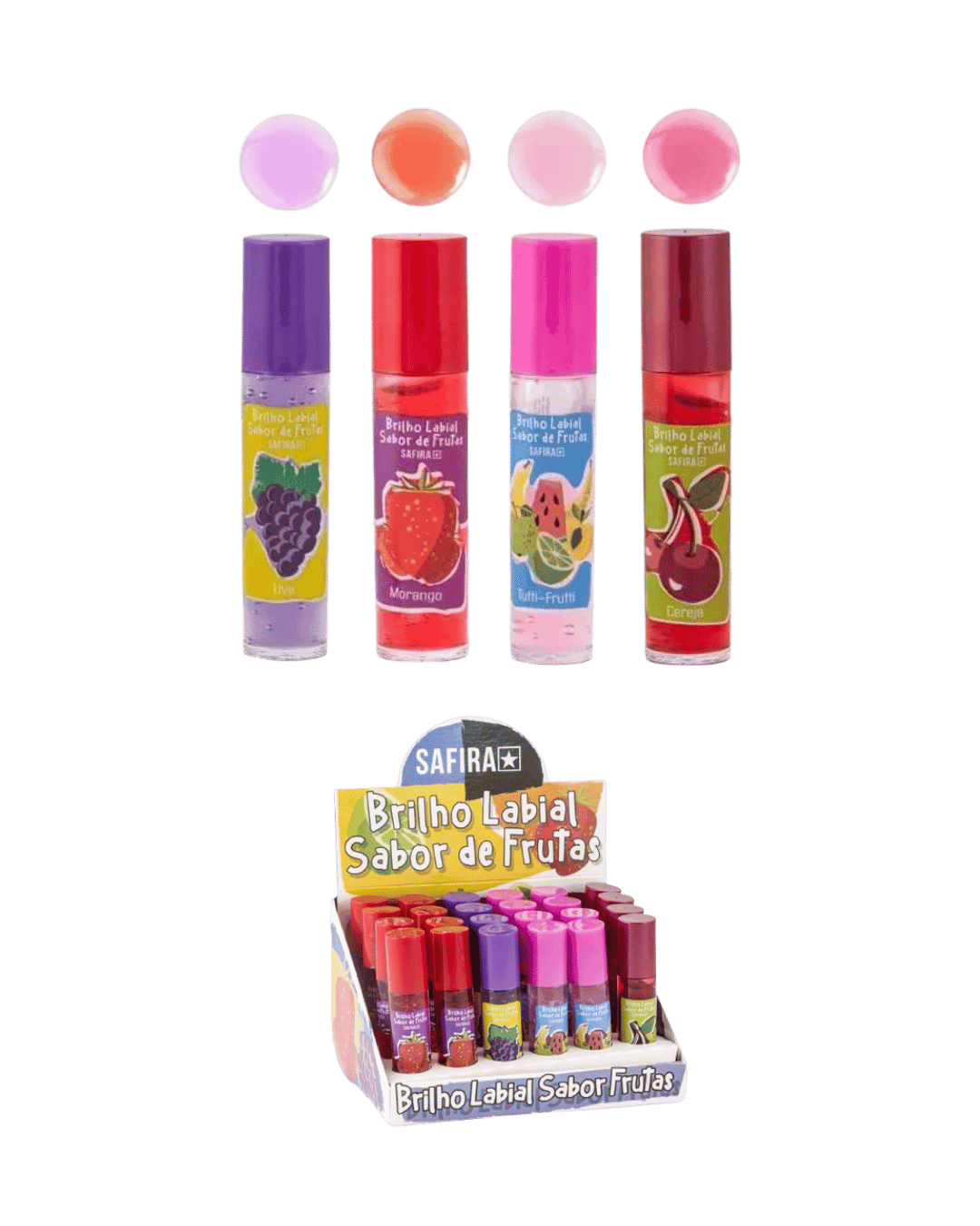 BRILHO LABIAL ROLL-ON TEEN RETRO 4 FRUTAS CX/24 SAFIRA