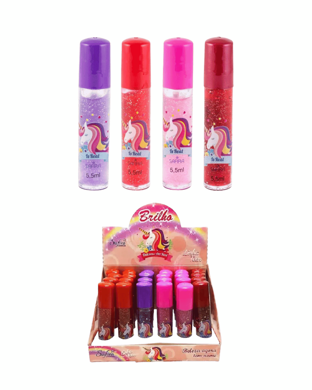 BRILHO LABIAL ROLL-ON 4 SABORES UNICORNIO CX/24 SAFIRA