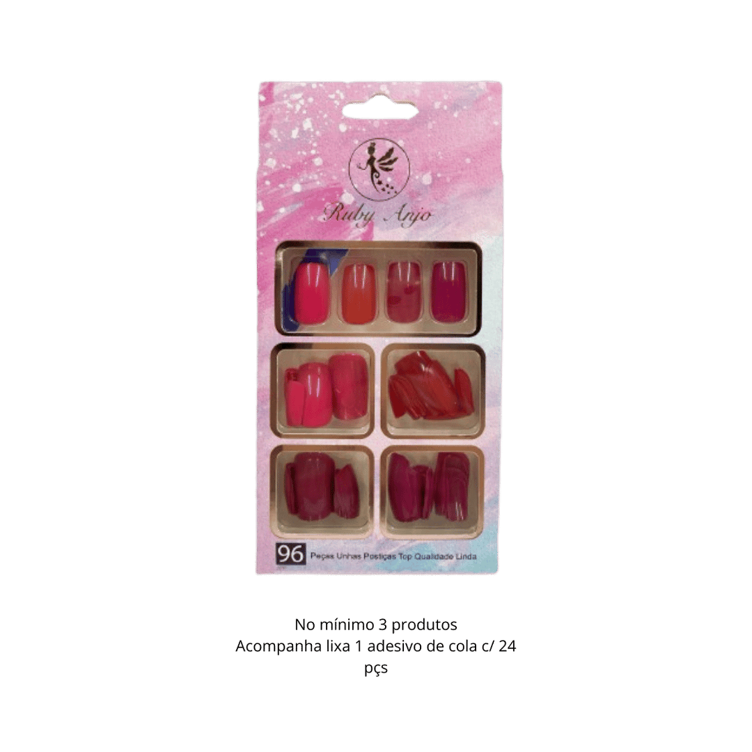 RA357-1 UNHA POSTICA QUADRADA ROSA 96UN RUBY ANJO